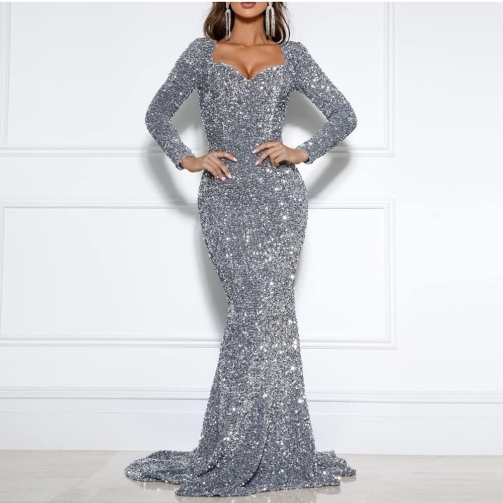 Adrianna Papell Sequined & Embellished Scoop
Back Long Dress